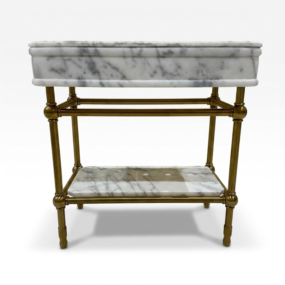 Carrara Marble Sink with Brass Stand — view 1