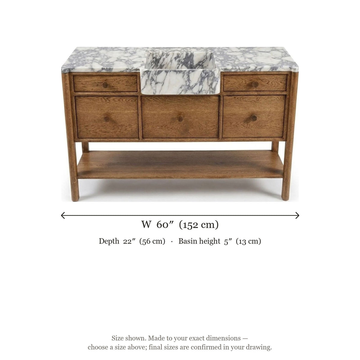 Calacatta Viola Marble Vanity with Wood Cabinet — dimensions — view 4