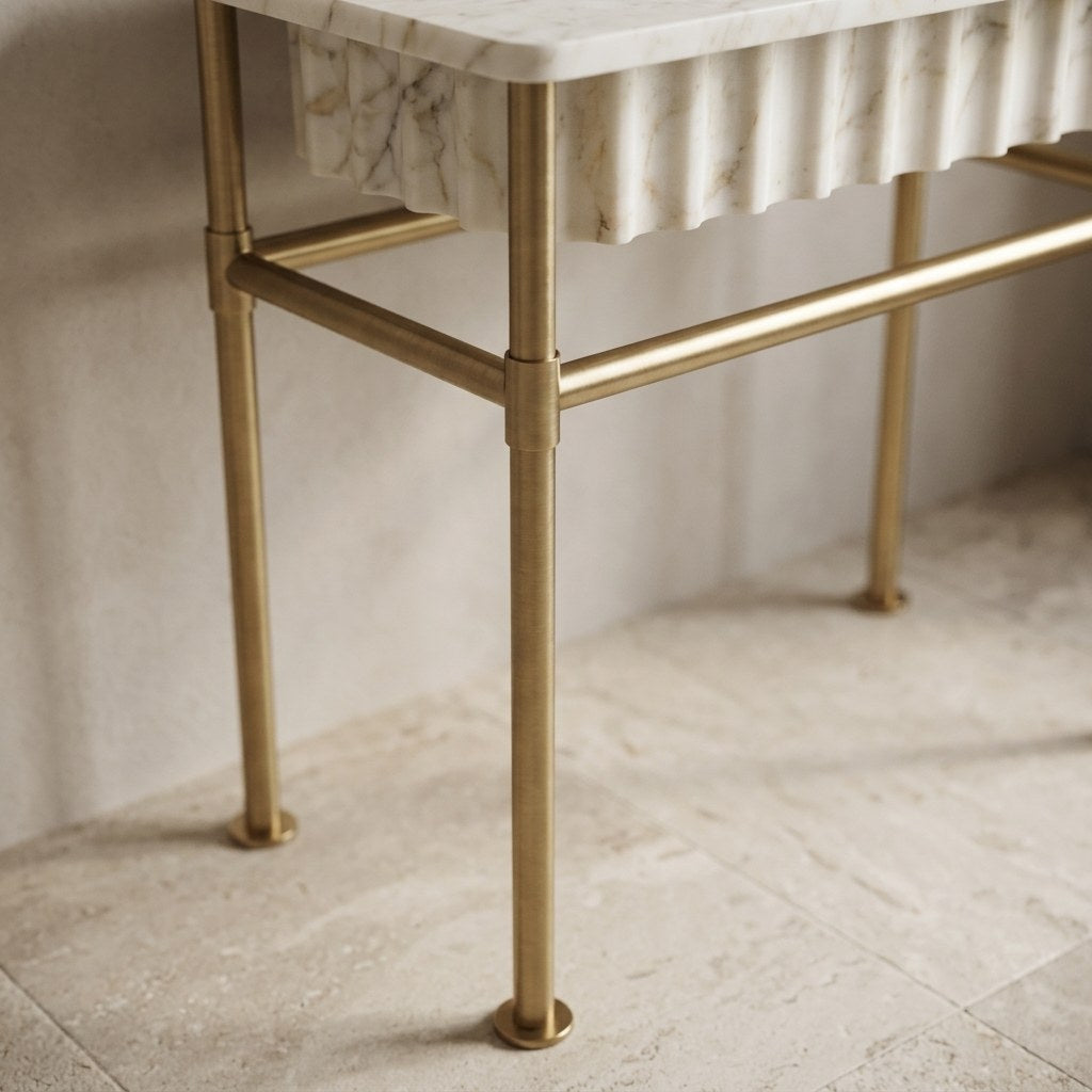 Calacatta Gold Fluted Marble Sink with Brass Stand — detail — view 4