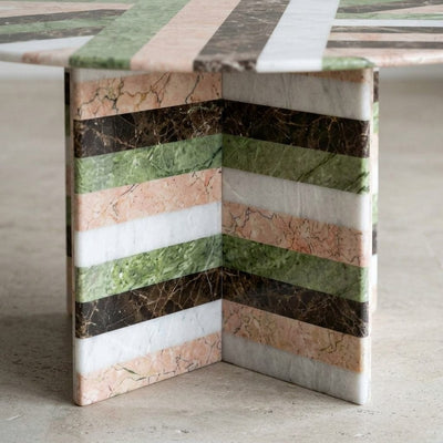 Multi-Color Striped Marble Round Table — detail