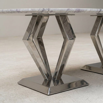 Lilac Marble Oval Table with Brushed Steel Base — detail