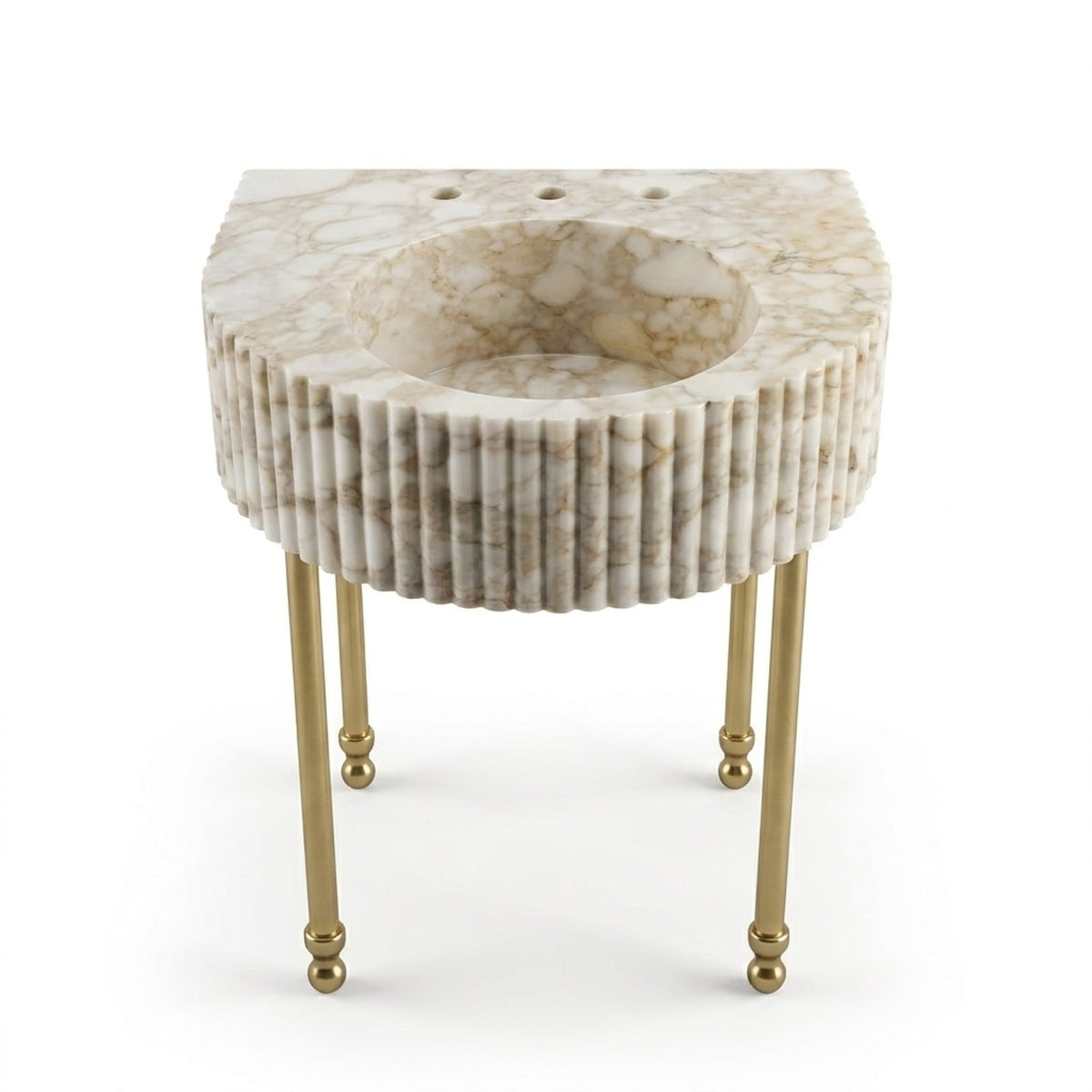 Calacatta Gold Fluted Marble Sink with Brass Stand — view 1