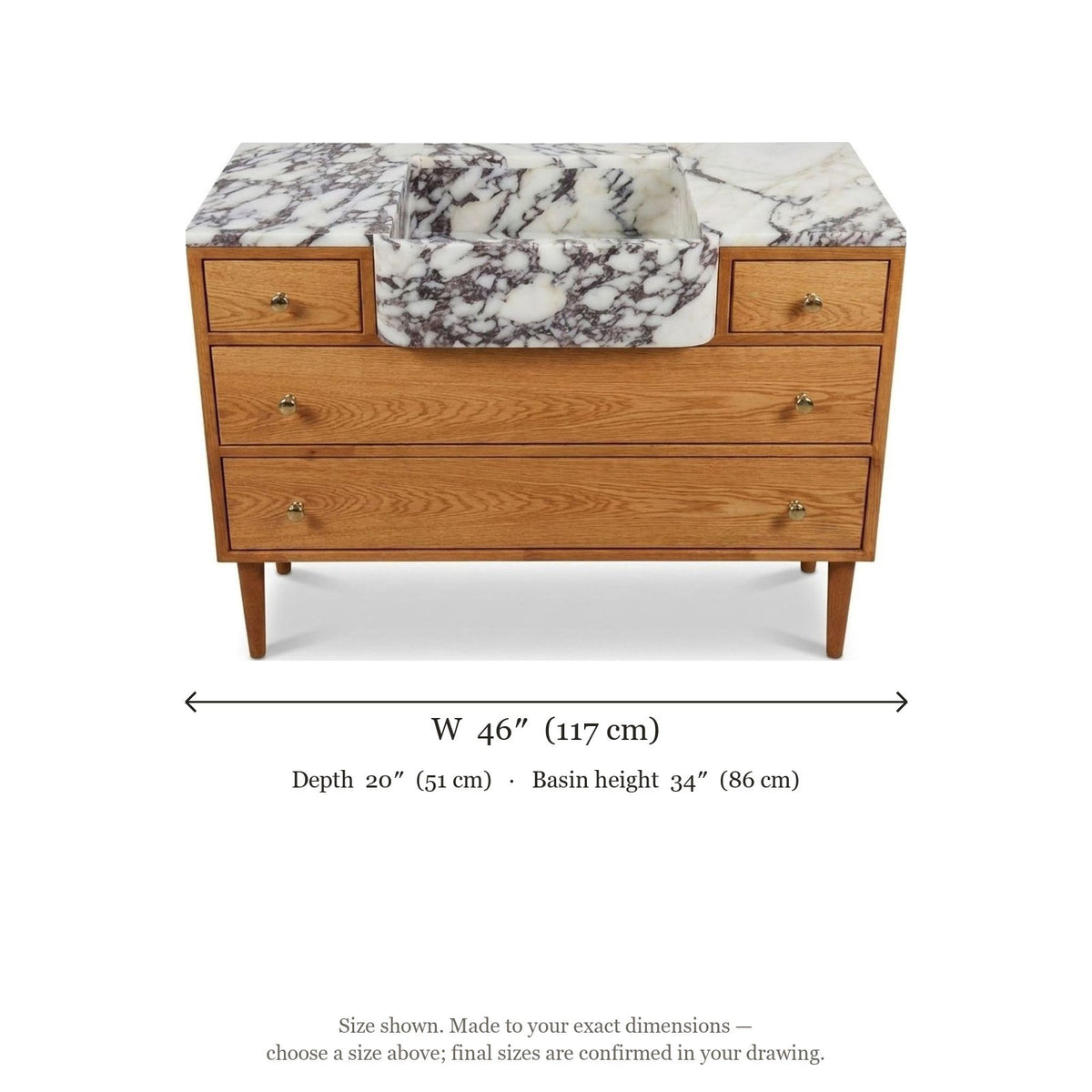 Calacatta Viola Polished Marble Vanity — dimensions — view 5