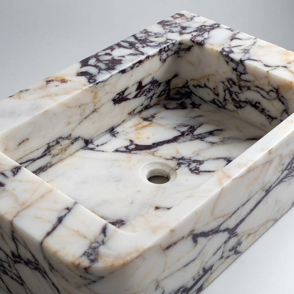 Calacatta Viola Polished Rectangular Marble Sink — detail — view 4