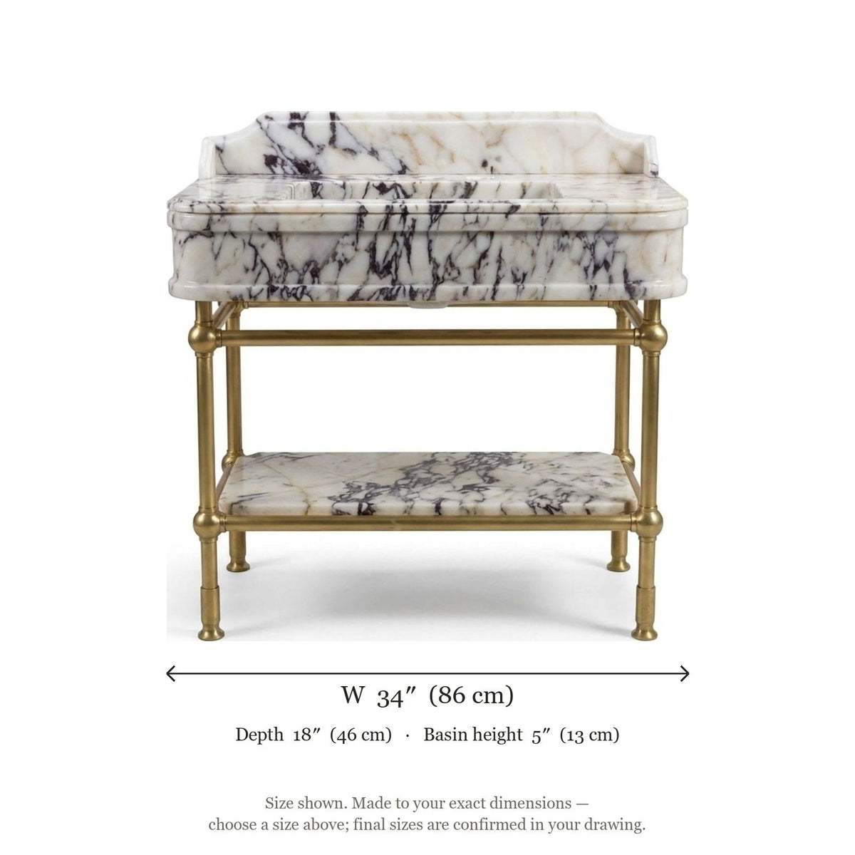 Calacatta Viola Polished Marble Sink with Metal Stand — dimensions — view 5