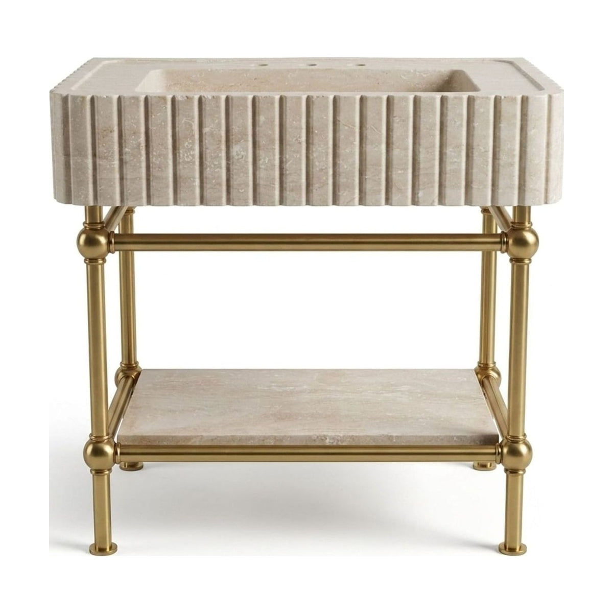 Honed Travertine Fluted Sink with Brass Stand — view 1