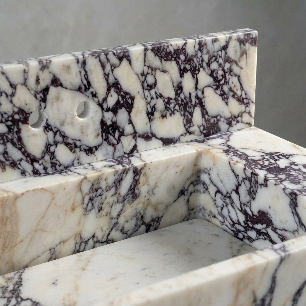 Calacatta Viola Polished Marble Sink with Backsplash — marble detail — view 3