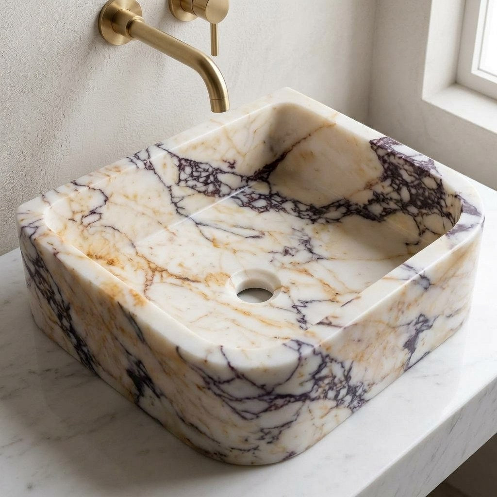 Calacatta Viola Polished Marble Vessel Sink — detail — view 4