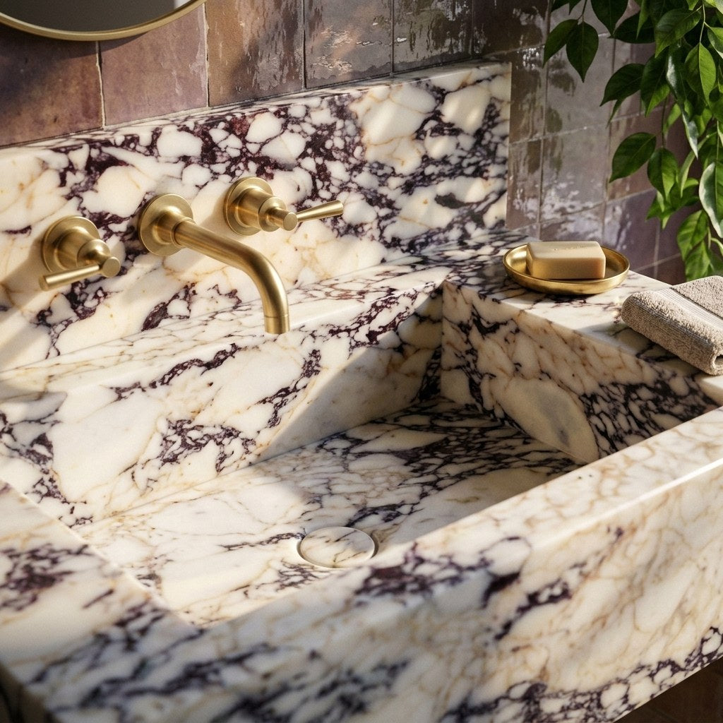 Calacatta Viola Marble Sink with Integrated Backsplash — premium — view 2