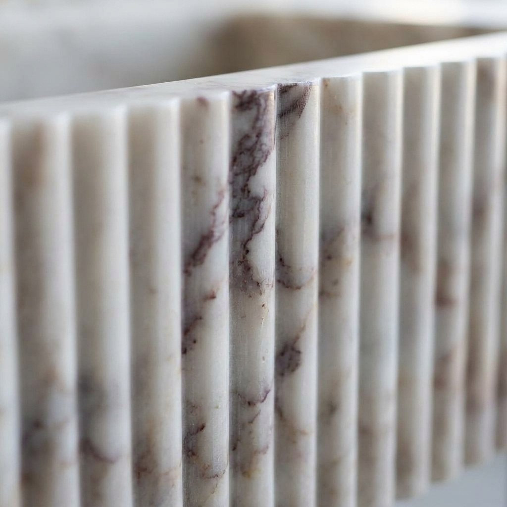 Calacatta Viola Fluted Marble Sink with Backsplash — marble detail — view 3