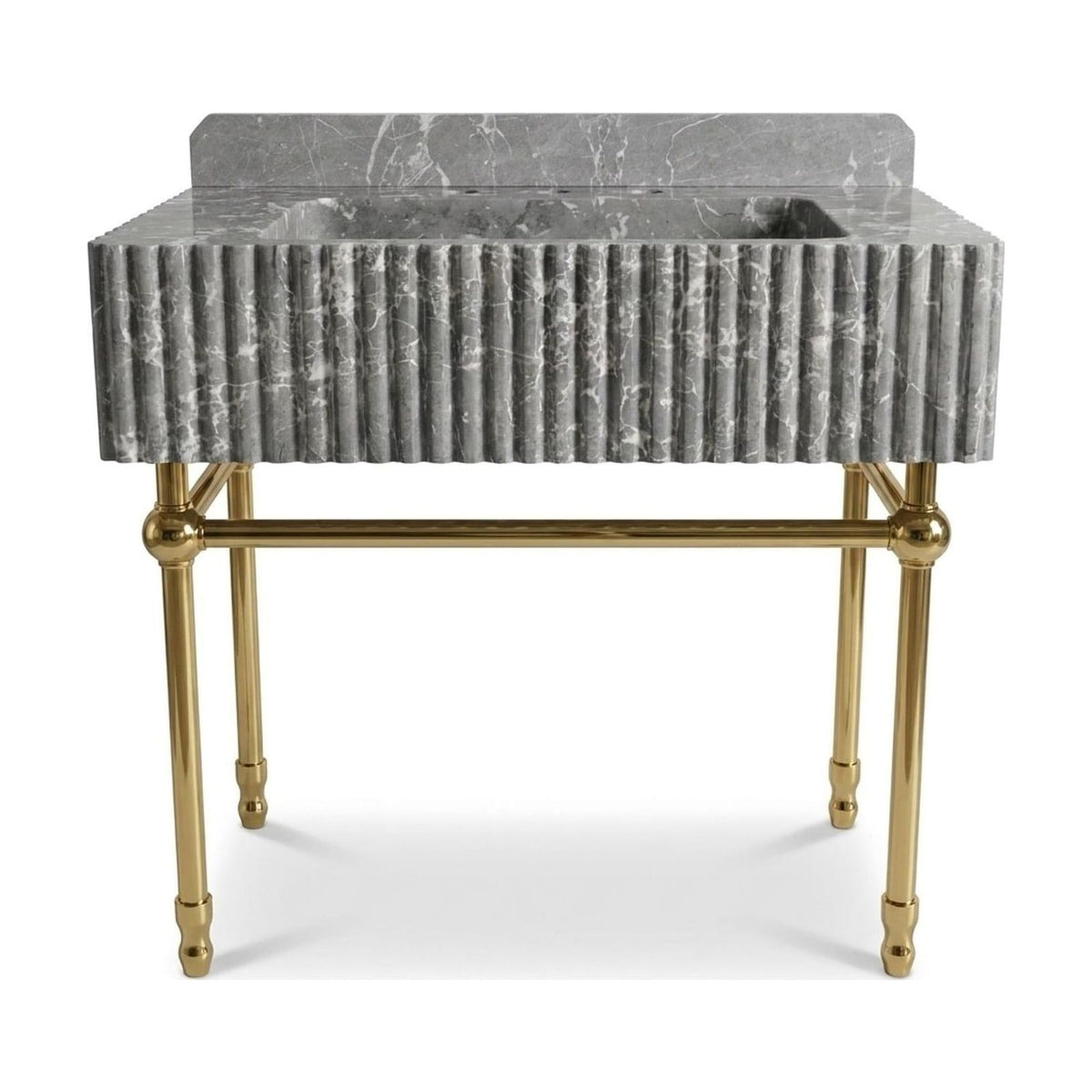 Pietra Notte Fluted Marble Sink with Brass Stand — view 1
