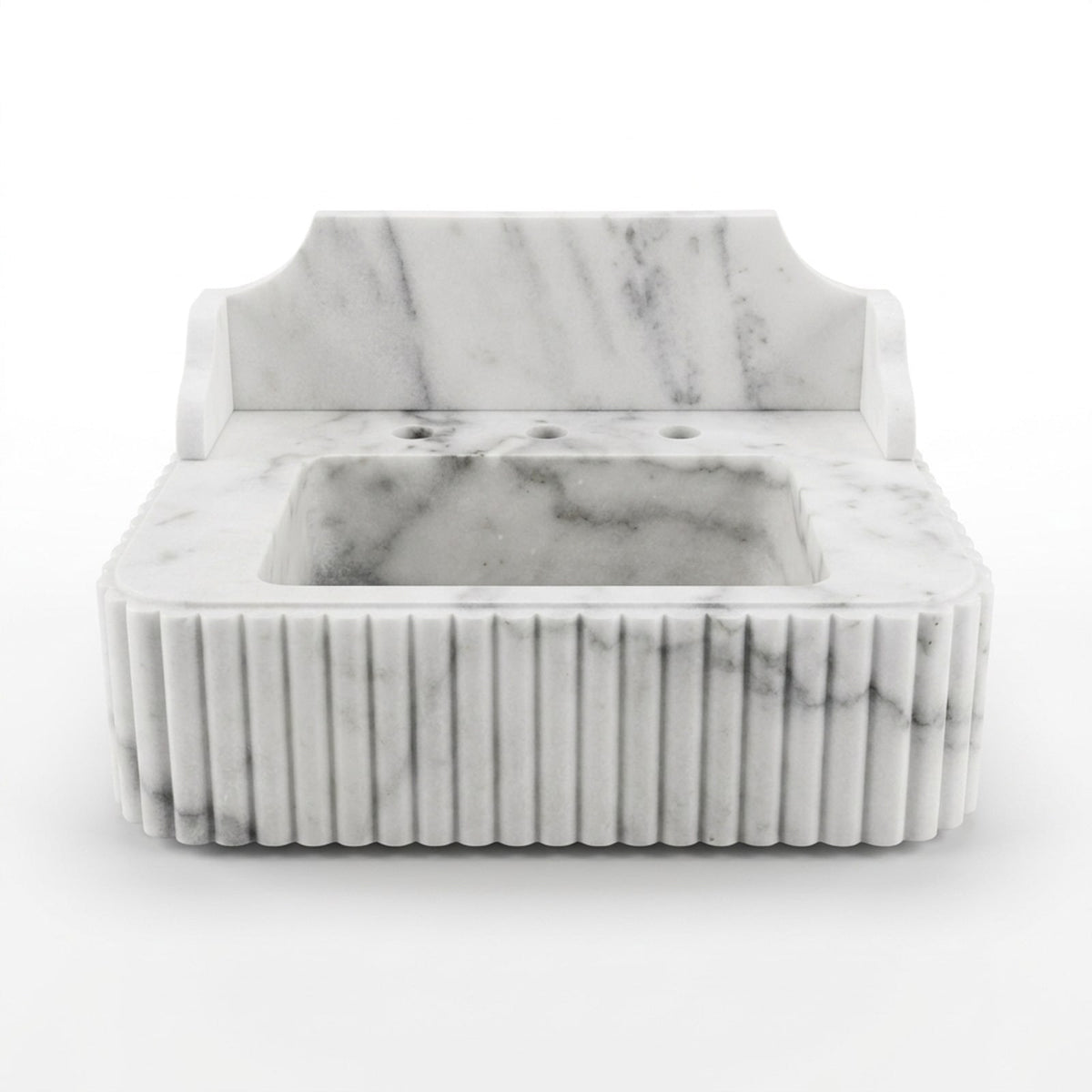 Carrara Fluted Marble Sink with Metal Stand and Backsplash — view 1