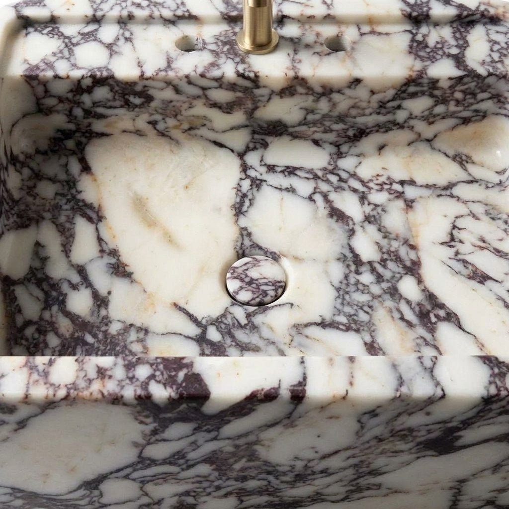 Calacatta Viola Polished Marble Sink with 3 Faucet Holes — detail — view 3