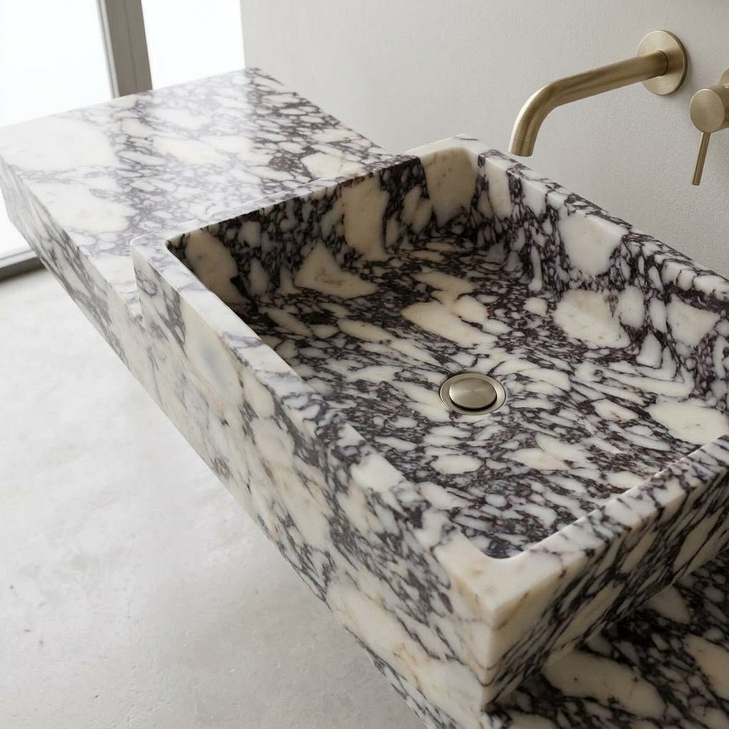 Calacatta Viola Polished Rectangular Marble Vessel Sink — detail — view 4
