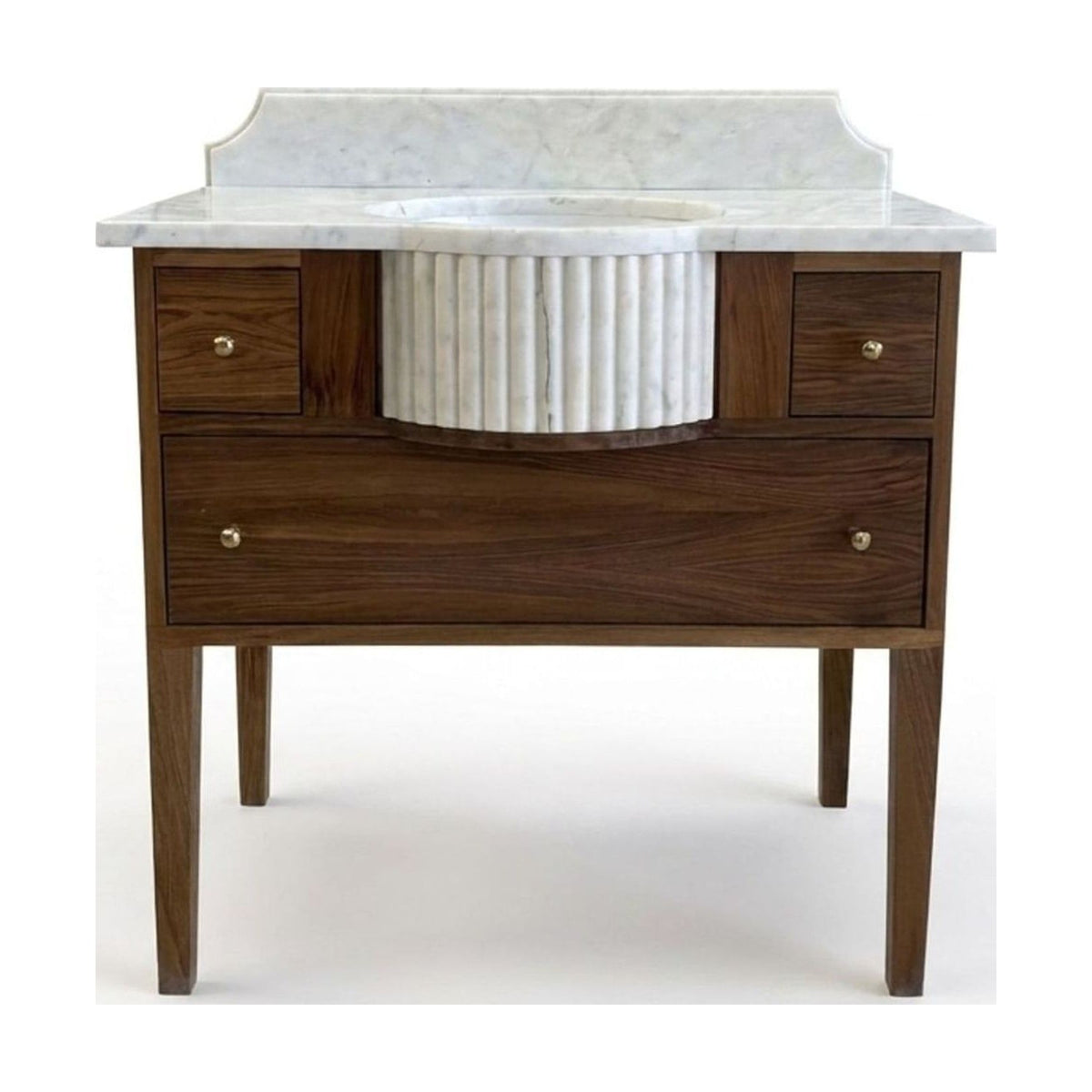 Carrara Marble Fluted Vanity Sink with Backsplash — view 1