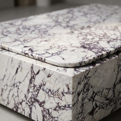 Calacatta Viola Honed Marble Plinth Table — marble detail