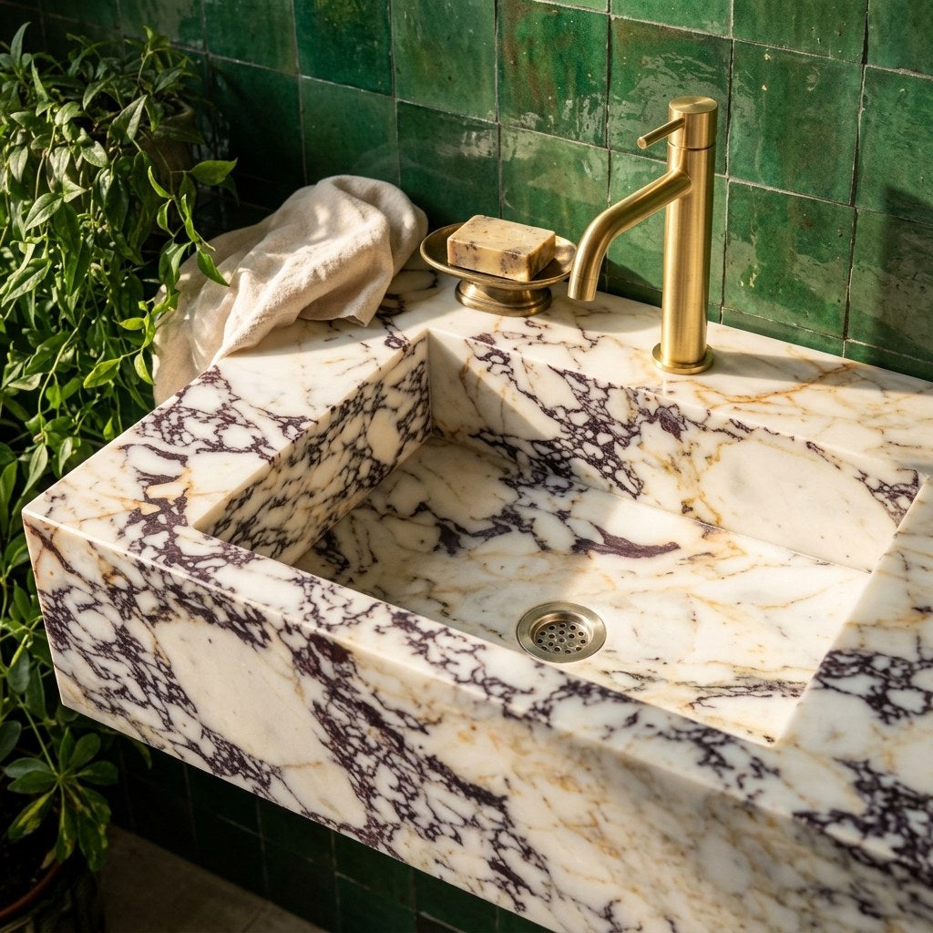 Calacatta Viola Polished Marble Double Basin Sink — premium — view 2