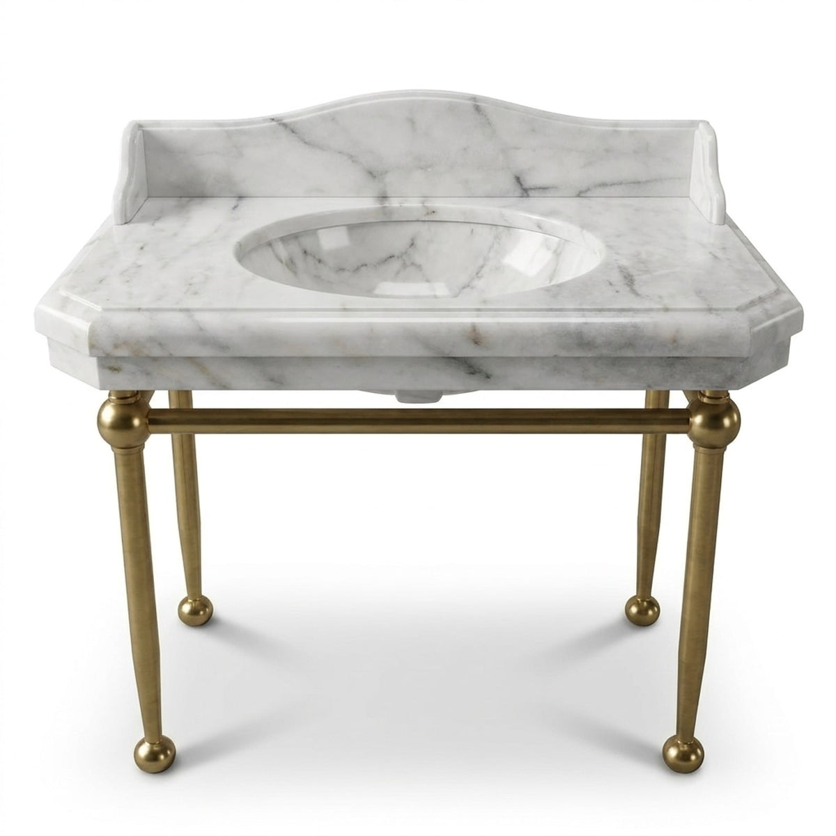Carrara Marble Sink with Brass Gold Stand and Backsplash — view 1