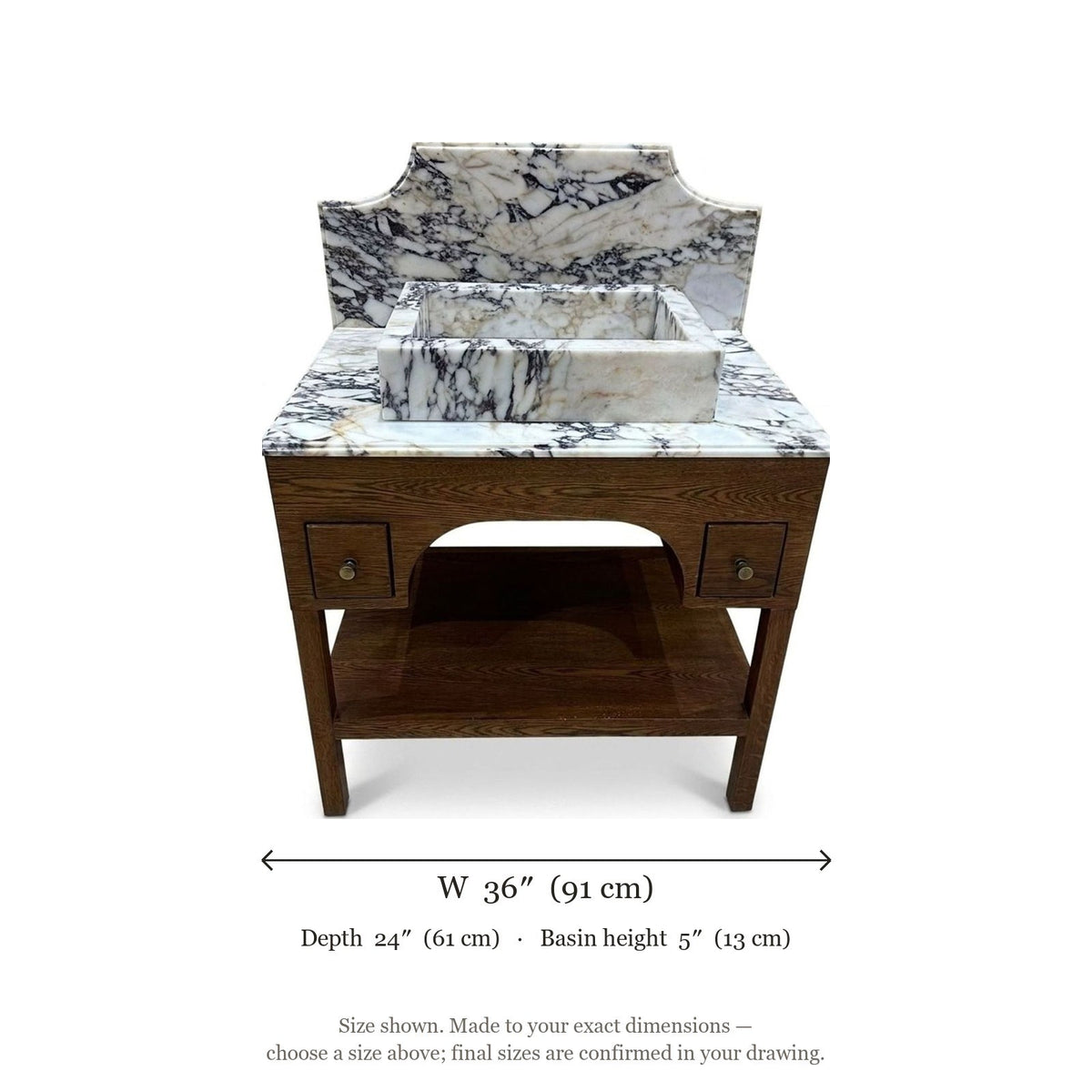 Calacatta Viola Polished Marble Vanity with Backsplash — dimensions — view 5