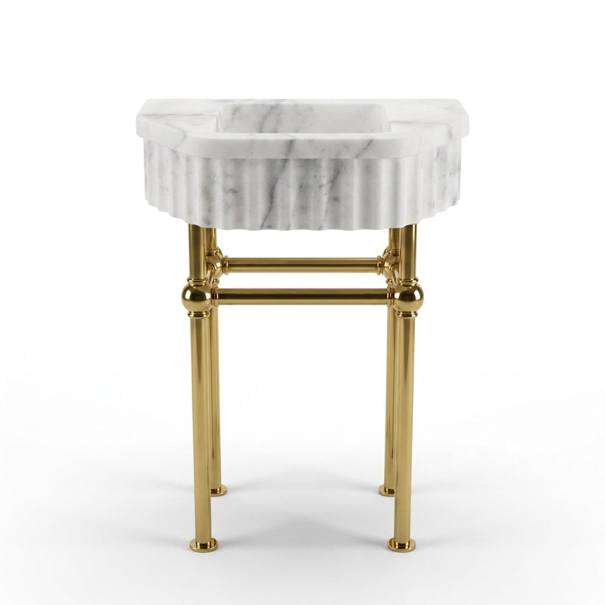Carrara Fluted Marble Sink with Brass Stand — view 1