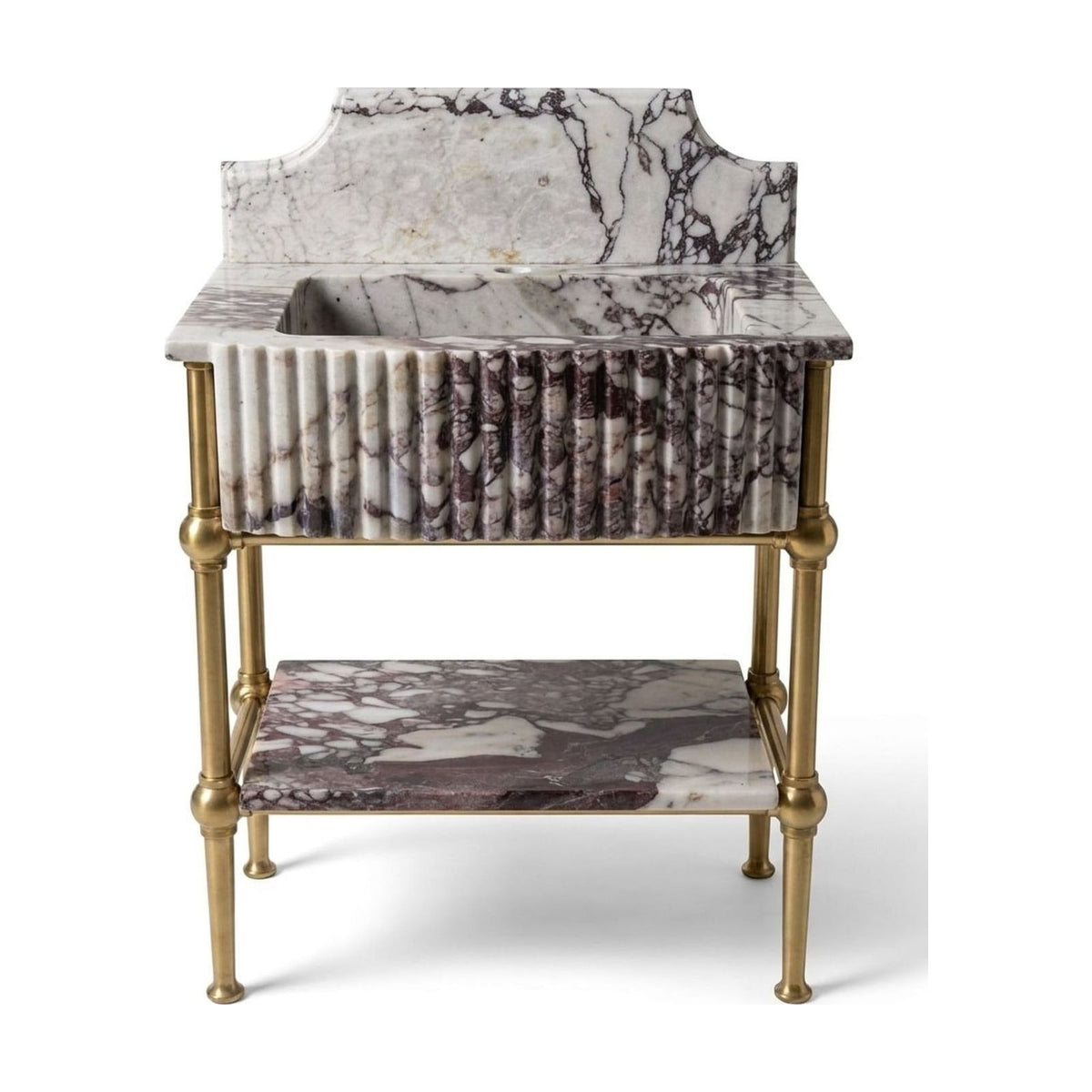 Calacatta Viola Fluted Marble Sink with Brass Stand and Backsplash — view 1