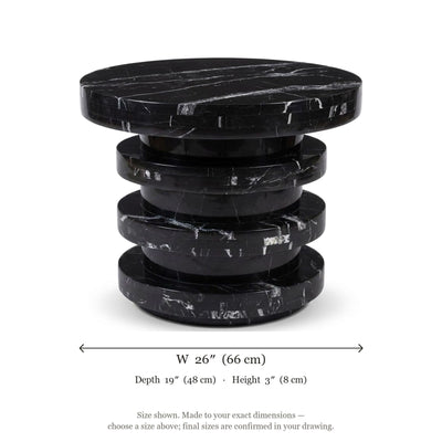 Nero Marquina Polished Tiered Marble Side Table — dimensions