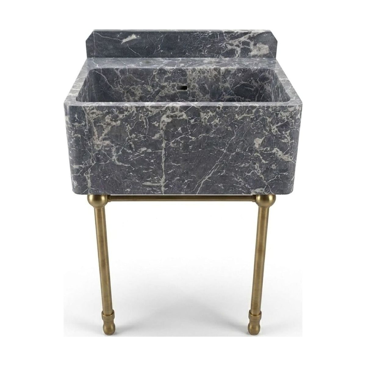 Pietra Notte Marble Sink with Brass Stand and Backsplash — view 1