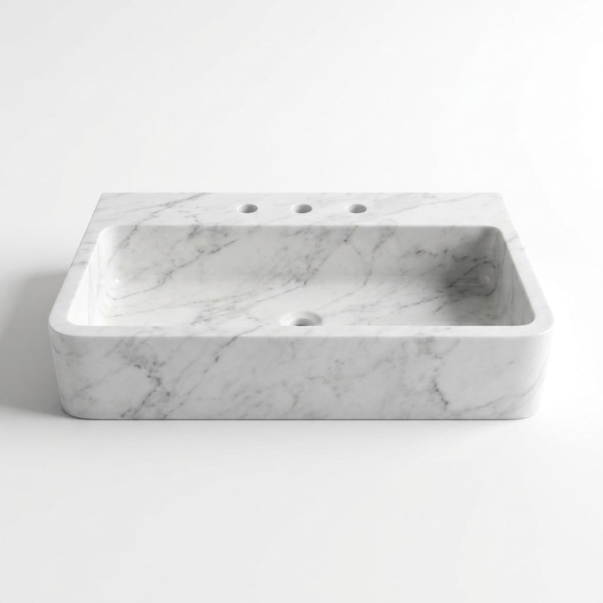 Carrara Marble Polished Vessel Sink with 3 Faucet Holes — view 1