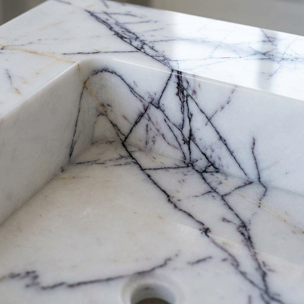 Lilac Polished Marble Vessel Sink with Single Faucet Hole — marble detail — view 3