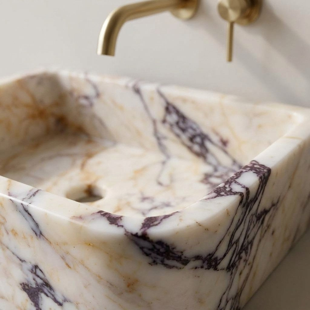 Calacatta Viola Polished Marble Vessel Sink — marble detail — view 3