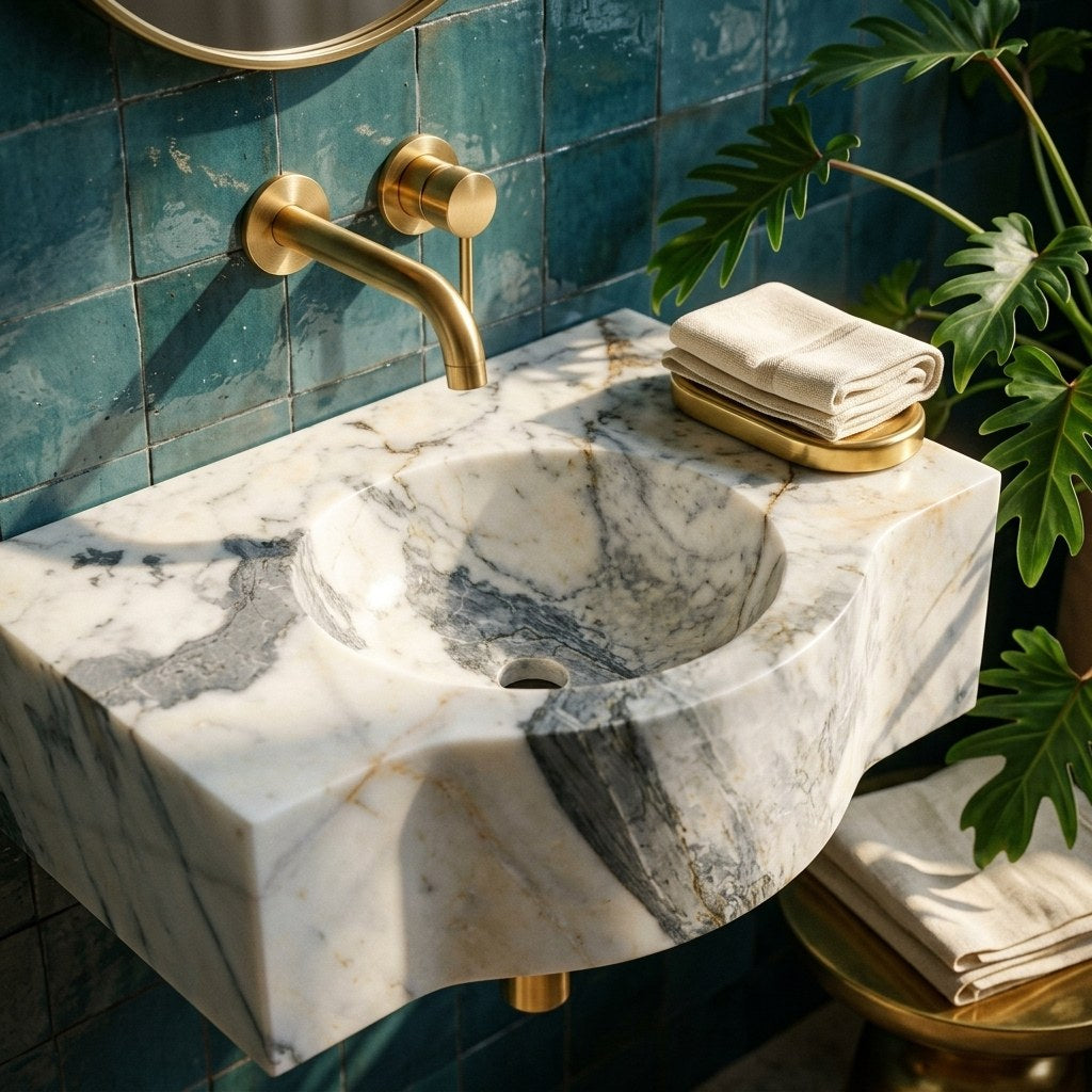 Carrara Polished Marble Sink with Curved Front — premium — view 2