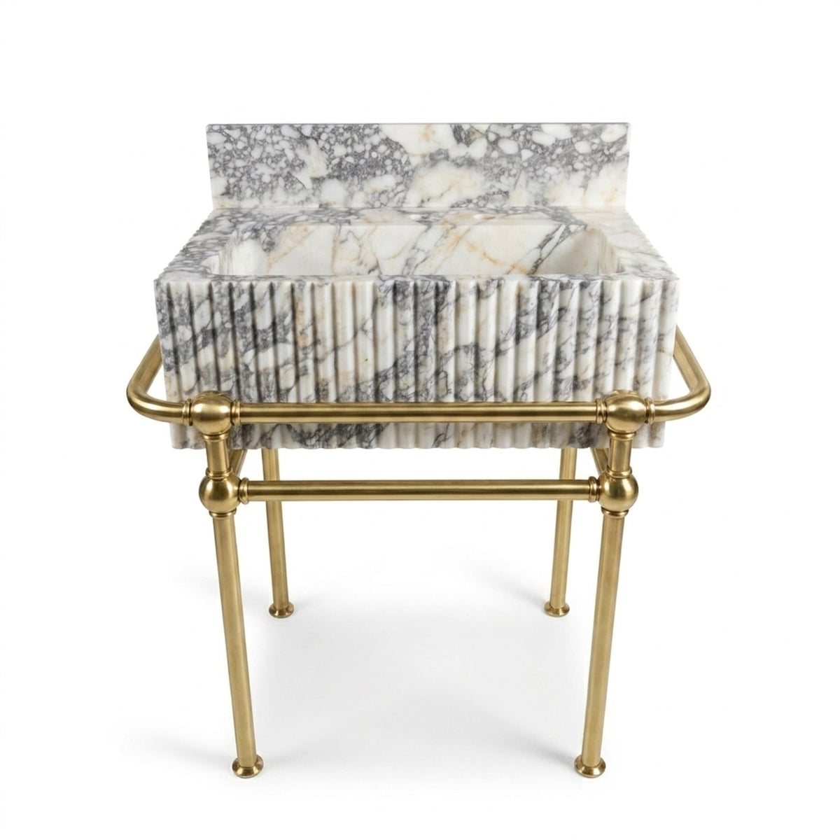 Calacatta Viola Fluted Marble Sink with Brass Stand — view 1
