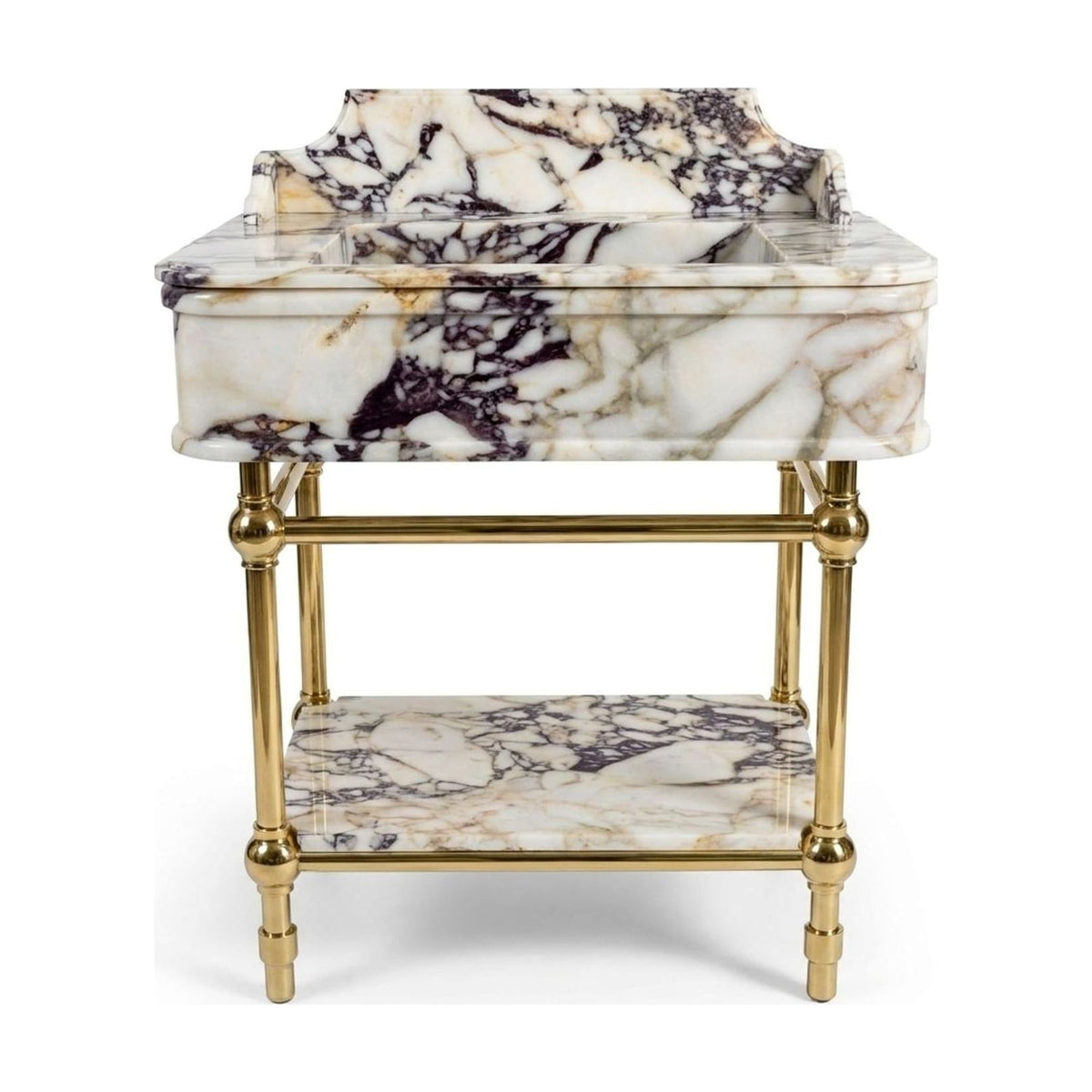 Calacatta Viola Marble Sink with Brass Stand and Backsplash — view 1