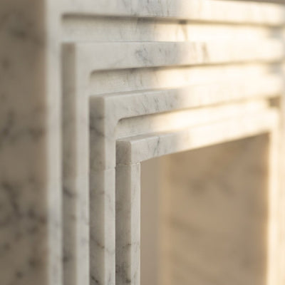 Carrara Marble Polished Stepped Fireplace Mantel — marble detail