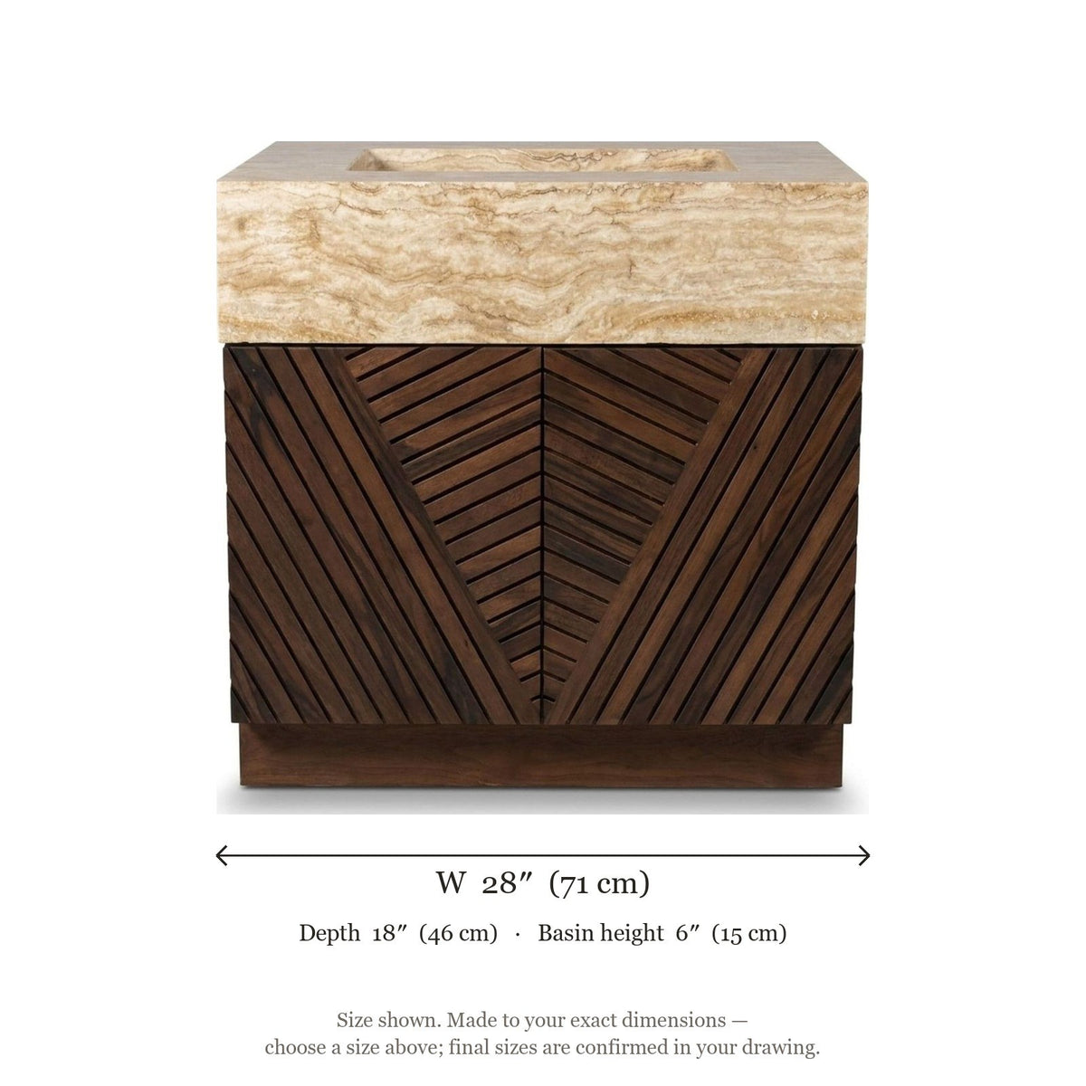 Polished Travertine Vanity Sink — dimensions — view 5