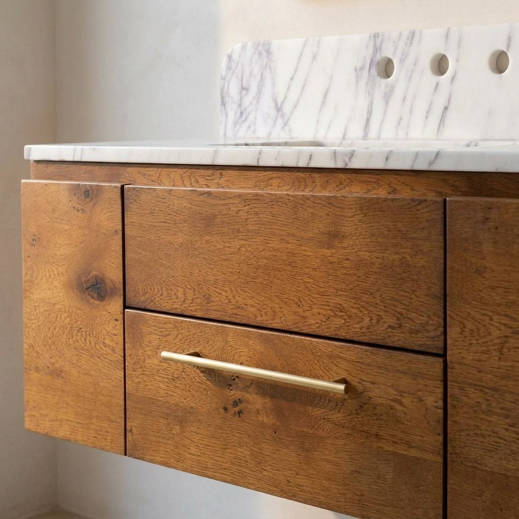 Lilac Marble Vanity with Wood Cabinet — detail — view 3