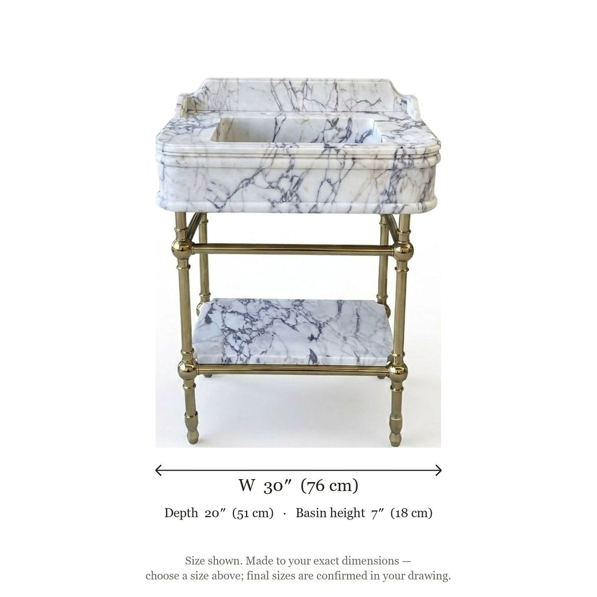 Calacatta Viola Marble Sink with Brass Gold Stand — dimensions — view 5