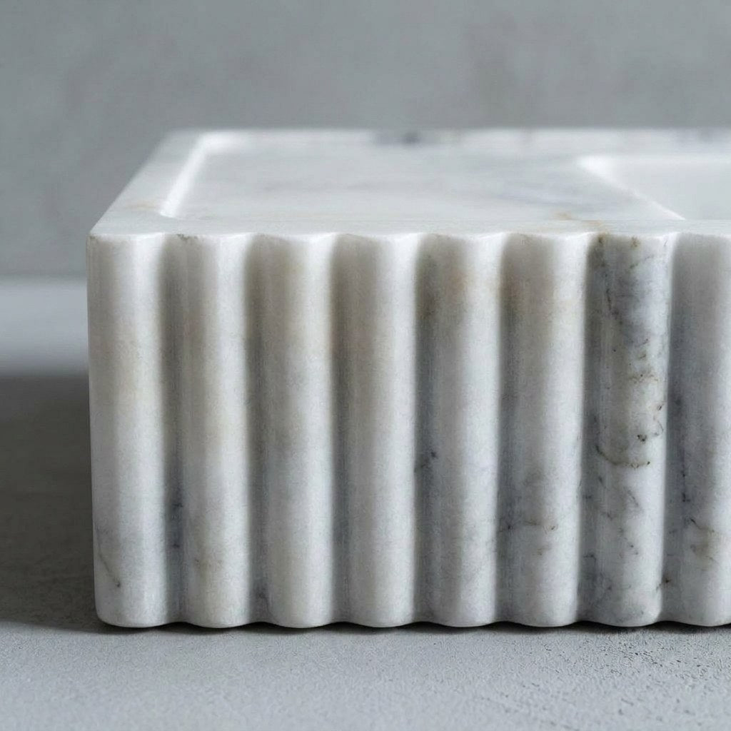 Carrara Fluted Polished Marble Sink — marble detail — view 3