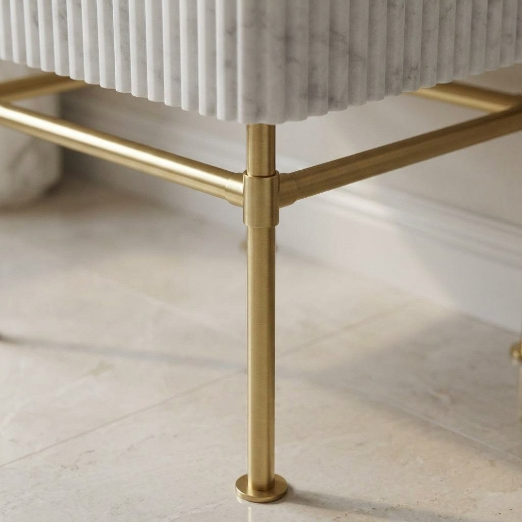 Carrara Fluted Marble Sink with Brass Stand — detail — view 4