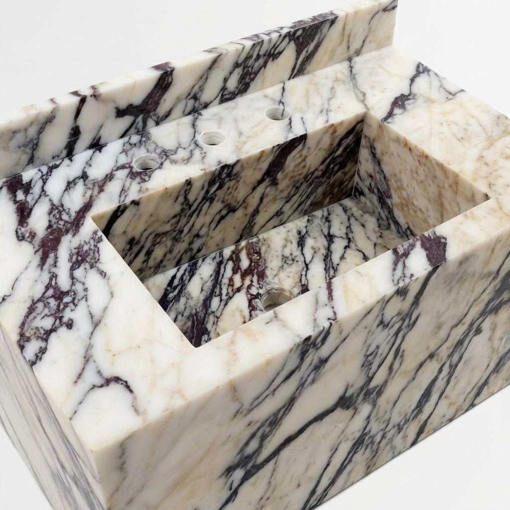 Calacatta Viola Polished Marble Sink with Backsplash — detail — view 4