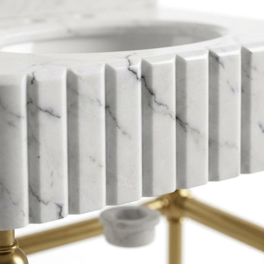 Carrara Fluted Marble Vanity with Brass Gold Stand — marble detail — view 3