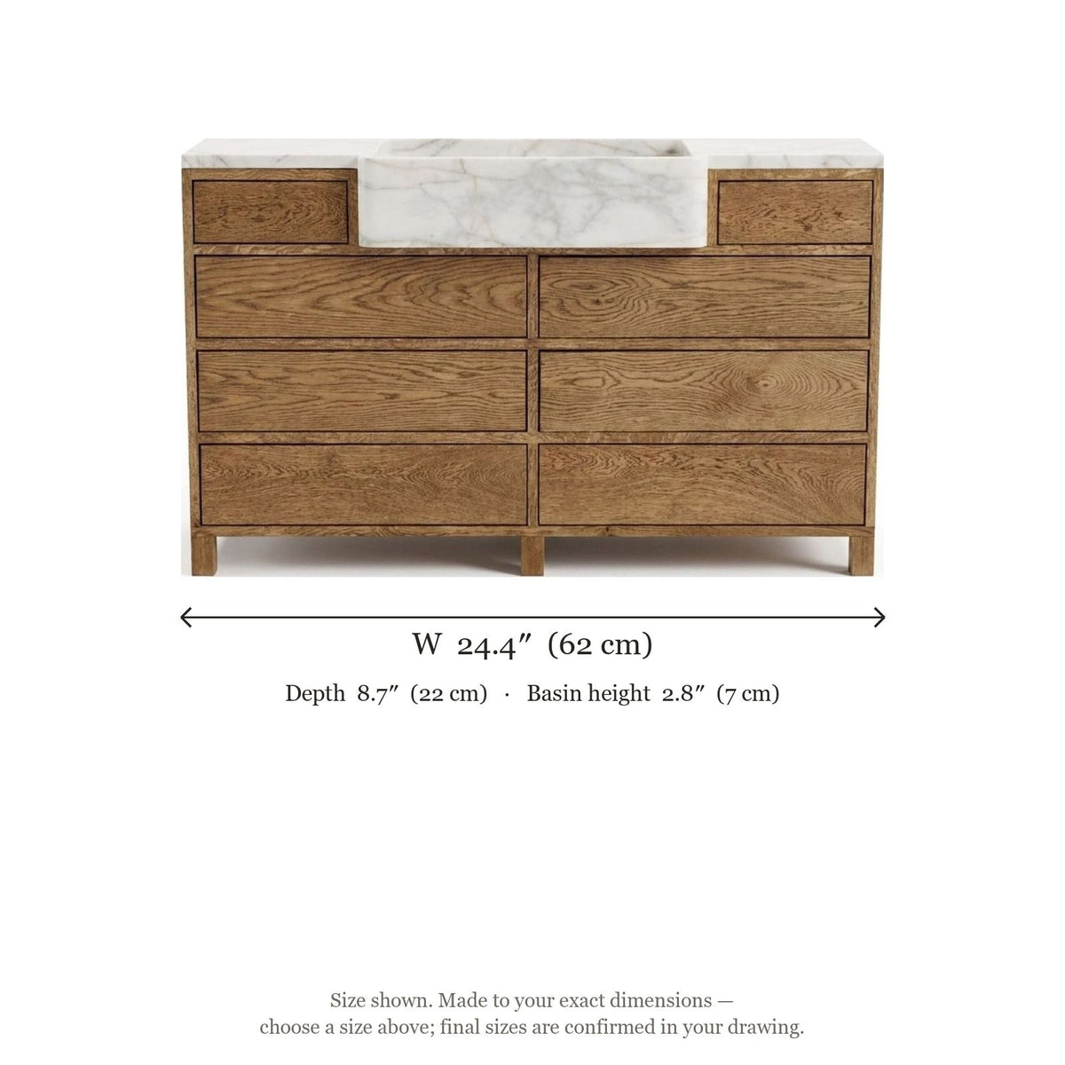 Calacatta Gold Marble Vanity with Wood Cabinet — dimensions — view 3