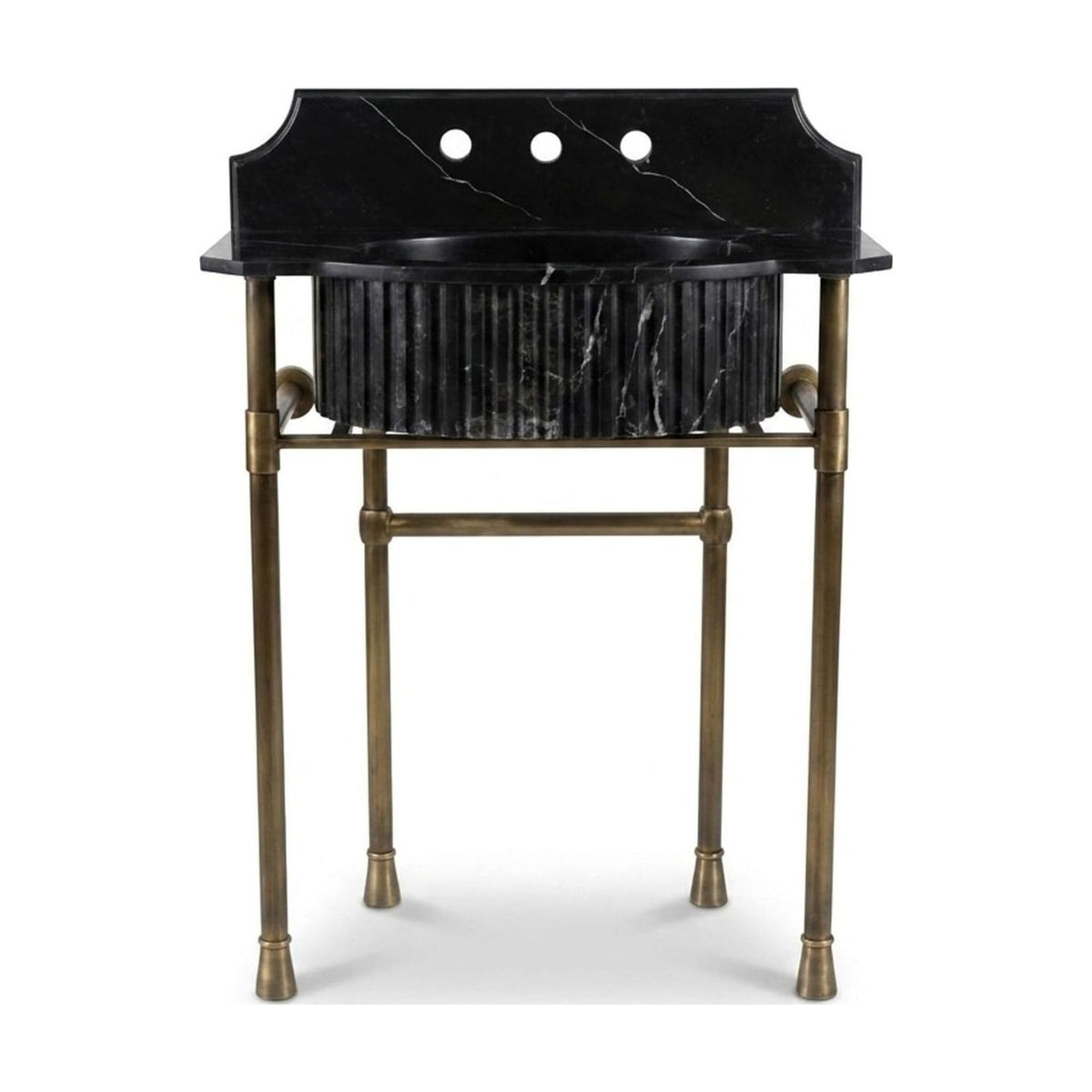 Pietra Notte Fluted Marble Sink with Brass Stand and Backsplash — view 1