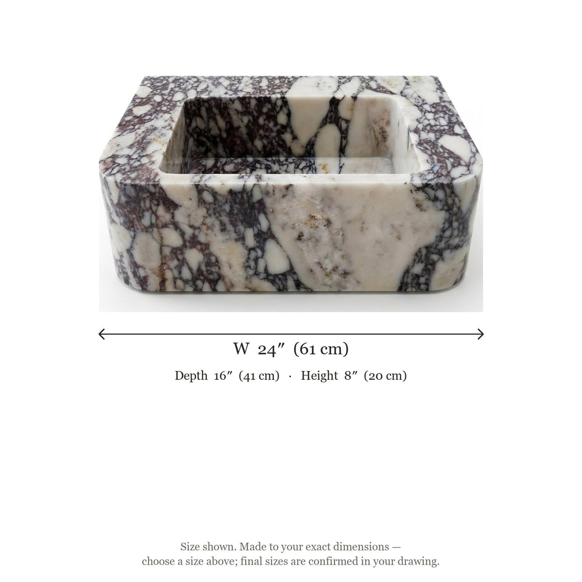 Calacatta Viola Polished Marble Vessel Sink — dimensions — view 5