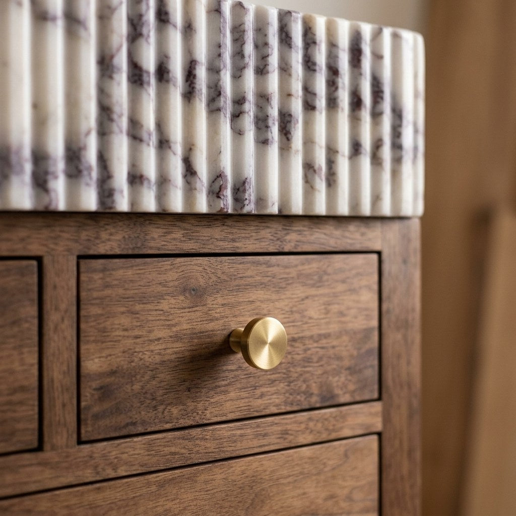 Calacatta Viola Fluted Honed Marble Vanity Sink — detail — view 4