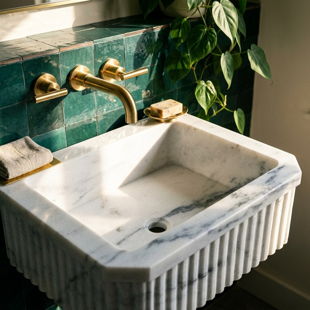 Carrara Fluted Marble Sink — premium — view 2