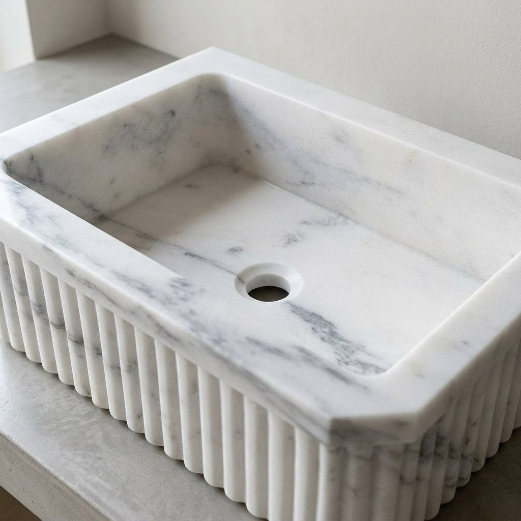 Carrara Fluted Marble Sink — detail — view 4