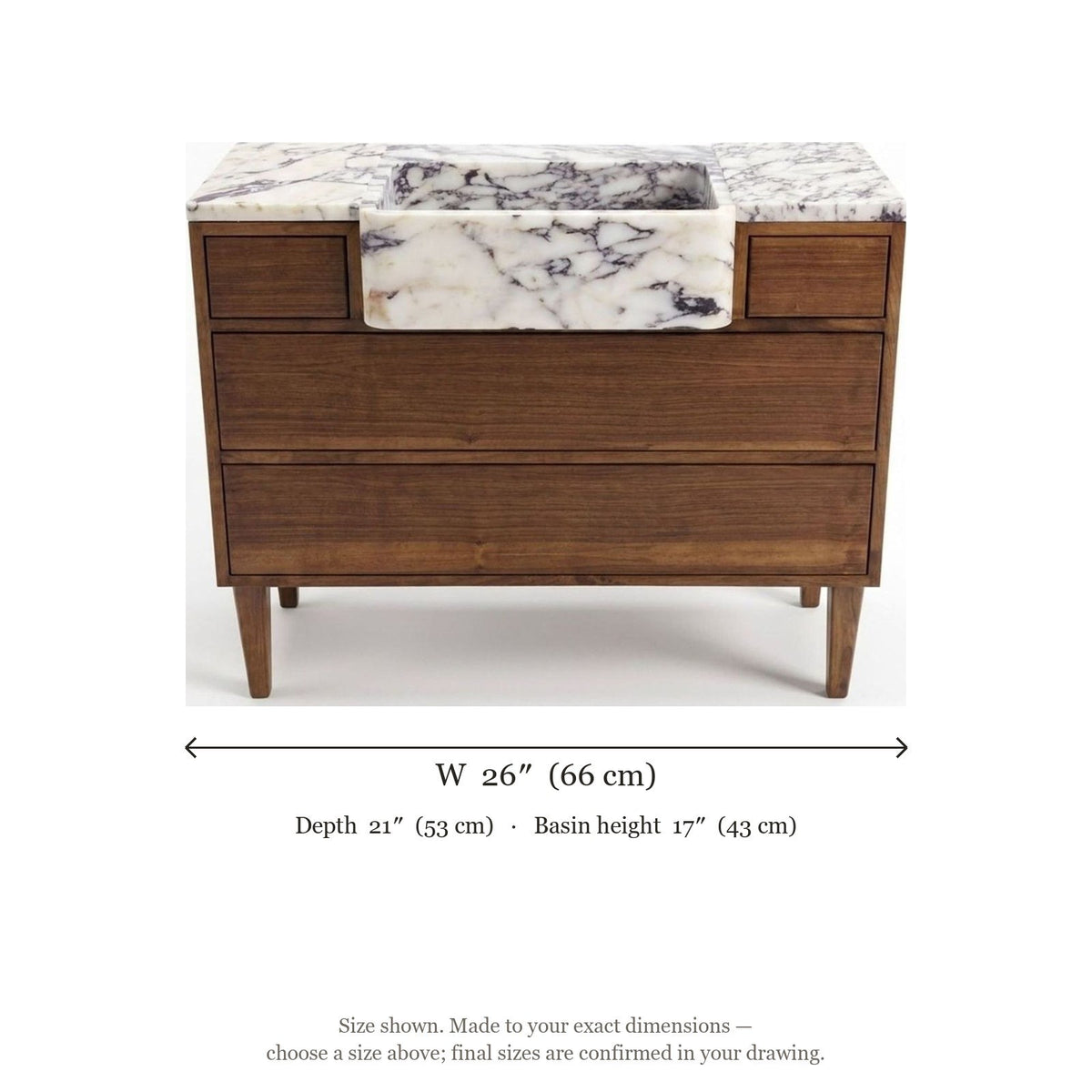Calacatta Viola Polished Marble Vanity Sink — dimensions — view 5