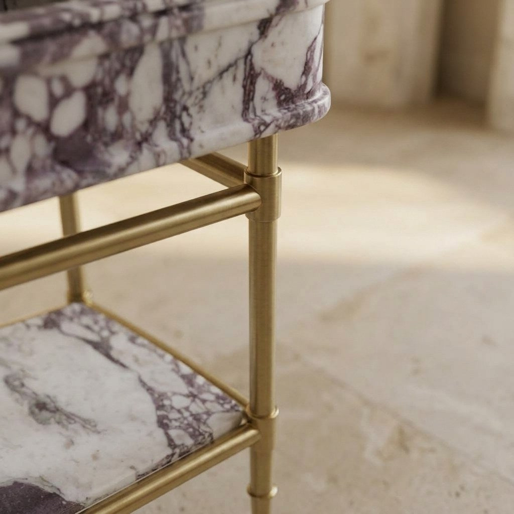 Calacatta Viola Marble Sink with Champagne Gold Stand — detail — view 4