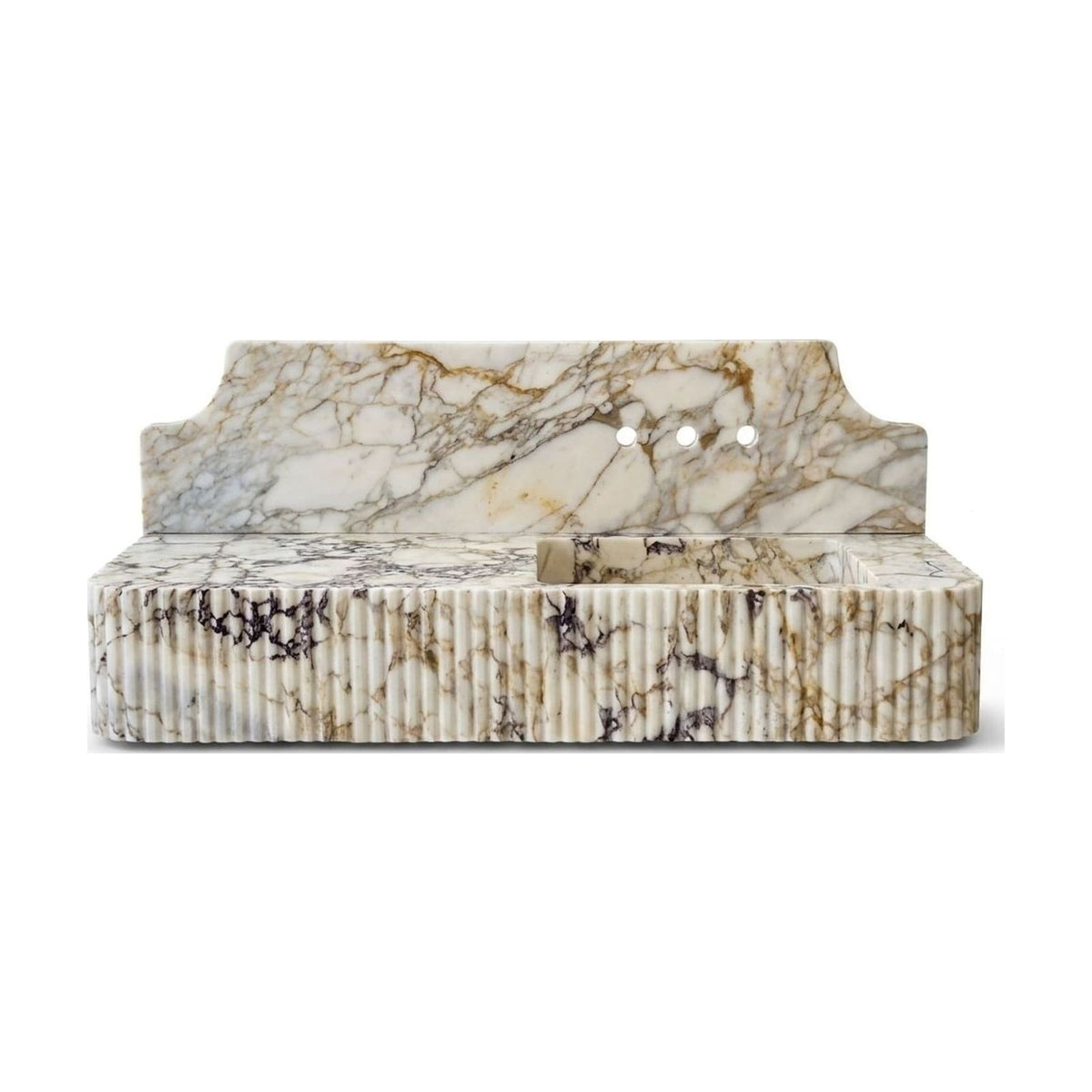 Calacatta Gold Fluted Marble Sink with Backsplash — view 1